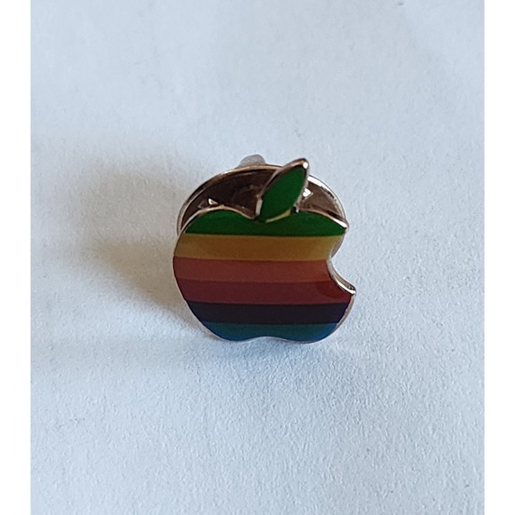 GENUINE Vintage APPLE  Computer Steve Jobs era 1980s  Rainbow Logo Lapel PIN
